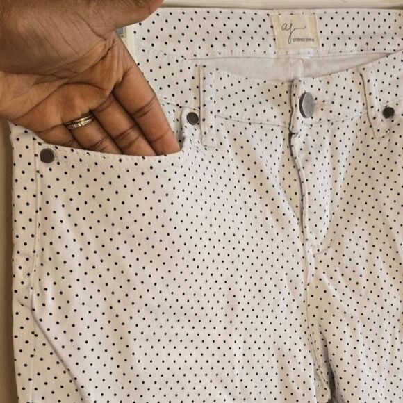 Andrea Jovine Polka Dot Skinny Jeans Women's Size 8 White Black Stretch Denim - Picture 10 of 15